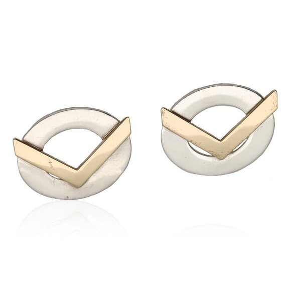 14k Geometric Silver & Gold-Tone V-Shaped Stud Earrings - Picture 1 of 2